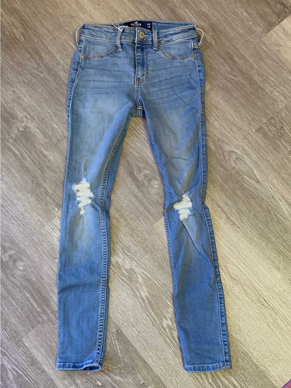 Hollister Mid Rise Jean Leggings Light Blue Distressed 0 short
